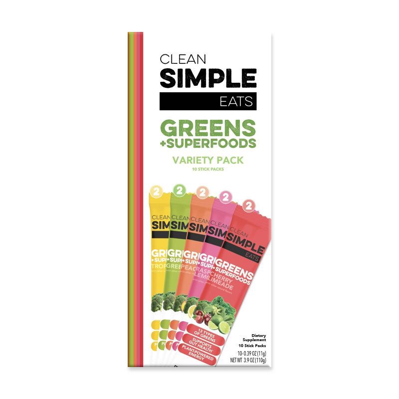 slide 2 of 8, Clean Simple Eats Greens Powder Sticks - Variety Pack - 3.9oz/10ct, 3.9 oz, 10 ct