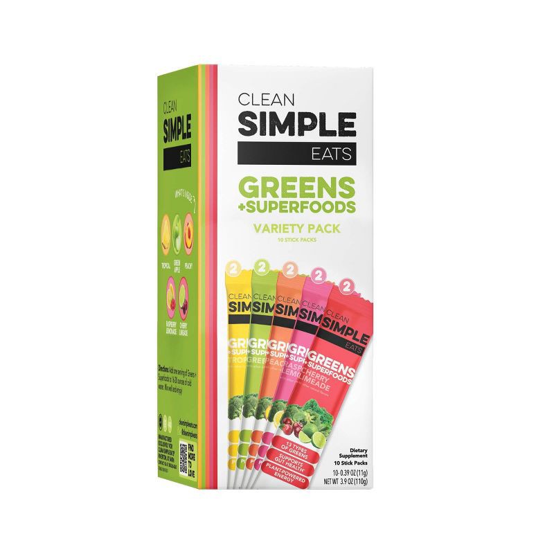 slide 1 of 8, Clean Simple Eats Greens Powder Sticks - Variety Pack - 3.9oz/10ct, 3.9 oz, 10 ct