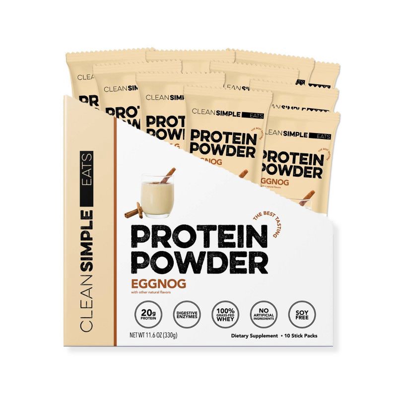 slide 2 of 9, Clean Simple Eats Protein Powder Sticks - Eggnog - 11.6oz/10ct, 10 ct; 11.6 oz