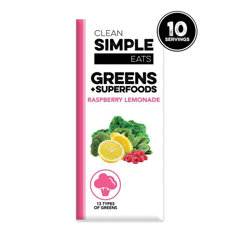 slide 2 of 7, Clean Simple Eats Greens Powder Sticks - Raspberry Lemonade - 3.9oz/10ct, 3.9 oz, 10 ct