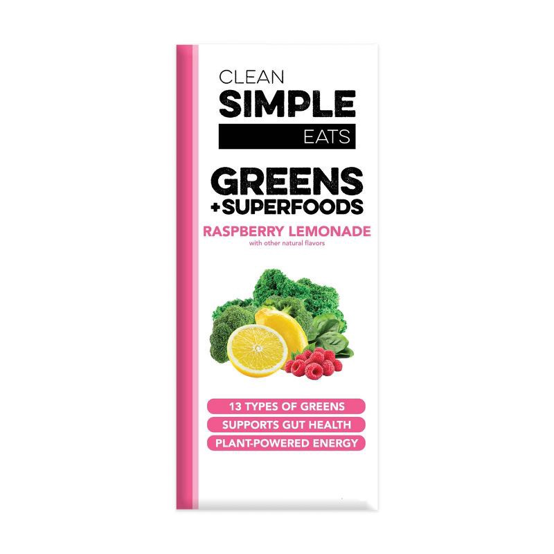 slide 1 of 7, Clean Simple Eats Greens Powder Sticks - Raspberry Lemonade - 3.9oz/10ct, 3.9 oz, 10 ct