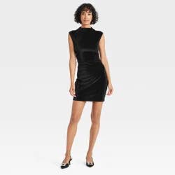 Women's Mini Velvet Ruched Dress - A New Day™ Black L