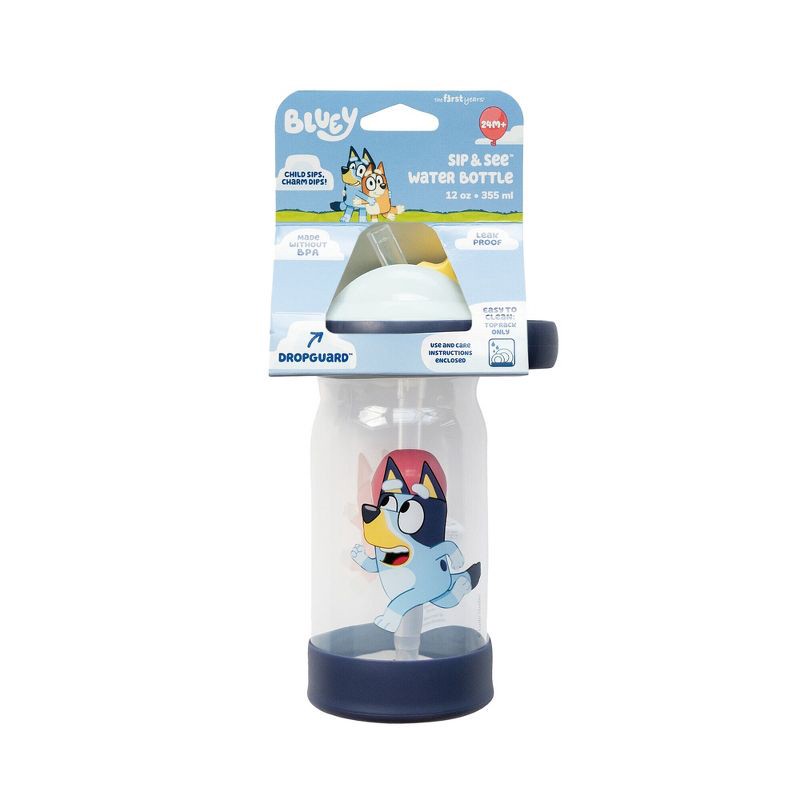 slide 2 of 6, The First Years Bluey 12oz Sip & See Toddler Water Bottle with Floating Charm, 12 oz