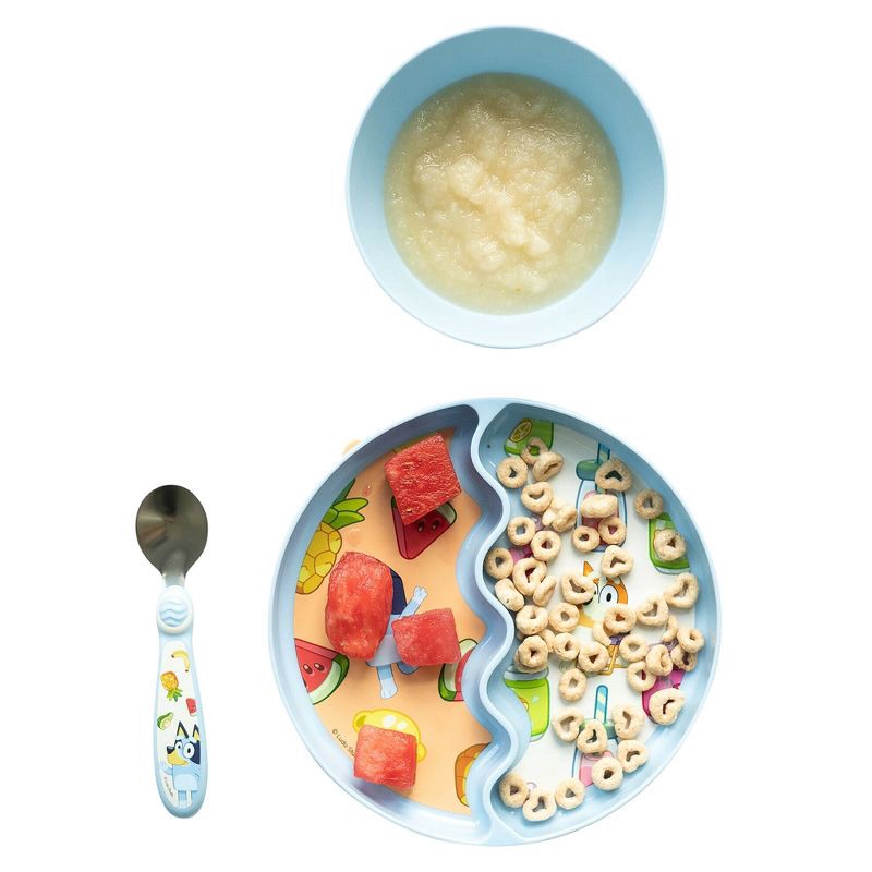slide 2 of 5, The First Years Bluey 3pc Mealtime Set with Divided Suction Plate, Bowl and Spoon - 9 Months+, 3 ct
