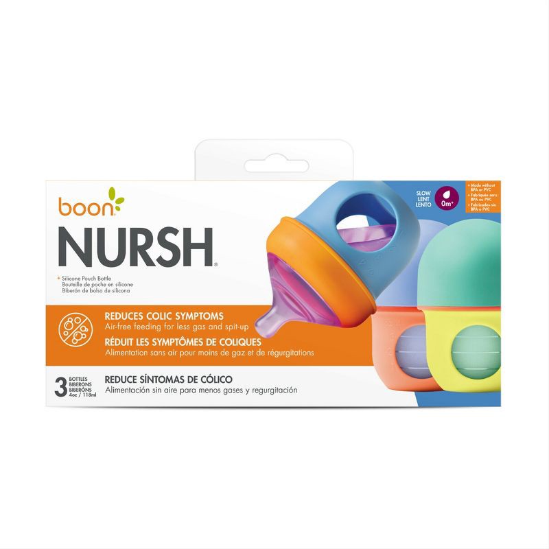 slide 10 of 10, Boon Nursh Pouch Baby Bottles - Color Block - 4 fl oz/3pk, 4 fl oz, 3 ct