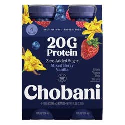 Chobani 20g Protein Greek Yogurt Drink Mixed Berry Vanilla - 40 fl oz/4ct Bottles: Gluten-Free