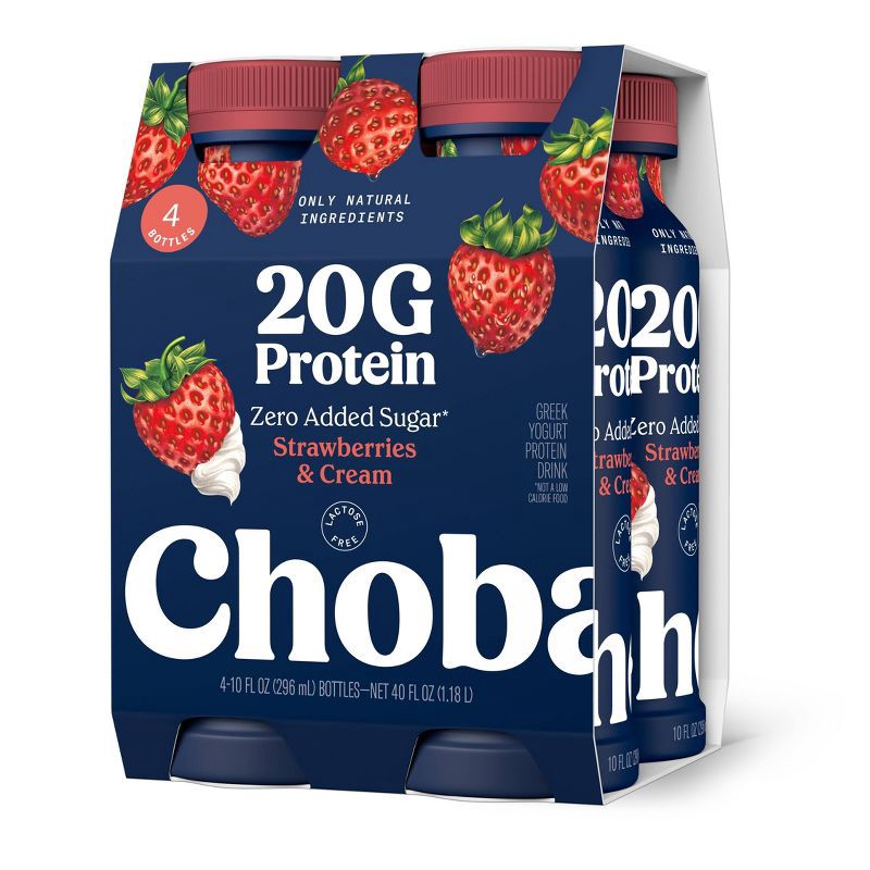 slide 2 of 9, Chobani 20g Protein Greek Yogurt Drink Strawberry Cream - 40 fl oz/4ct Bottles, 20 gram, 40 fl oz, 4 ct