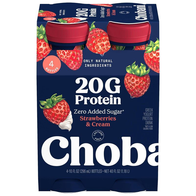 slide 3 of 9, Chobani 20g Protein Greek Yogurt Drink Strawberry Cream - 40 fl oz/4ct Bottles, 20 gram, 40 fl oz, 4 ct