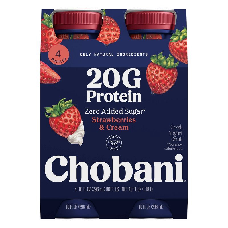 slide 1 of 9, Chobani 20g Protein Greek Yogurt Drink Strawberry Cream - 40 fl oz/4ct Bottles, 40 fl oz; 4 ct