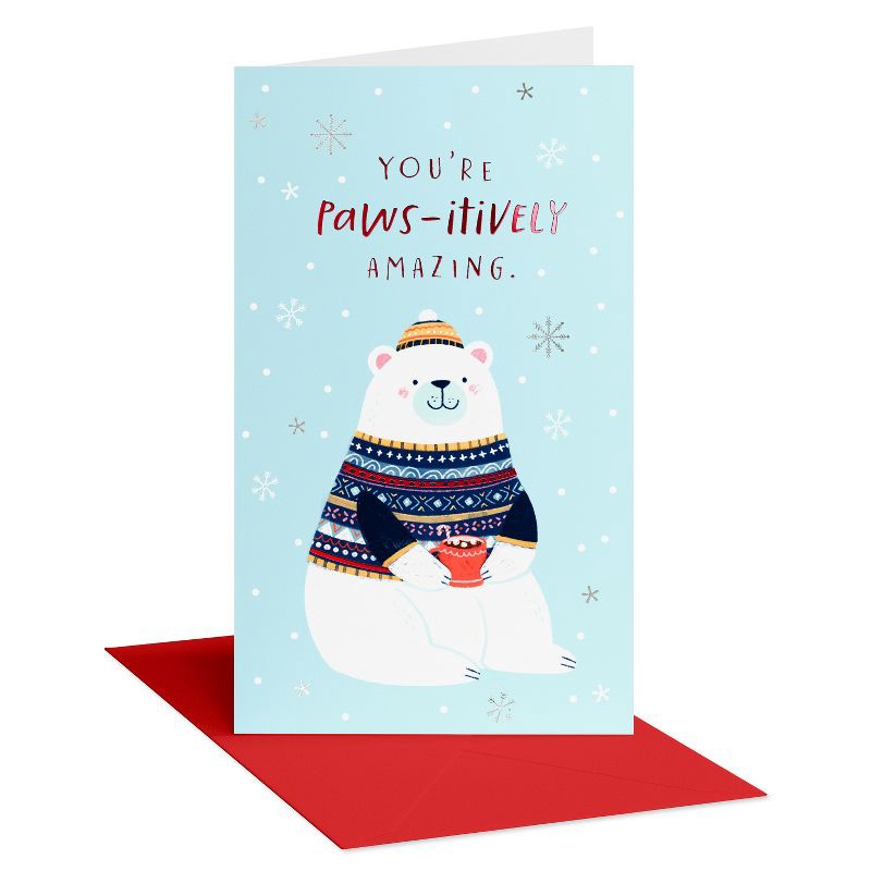 slide 1 of 3, Carlton Cards Christmas Cards Polar Bear with Sweater, 1 ct