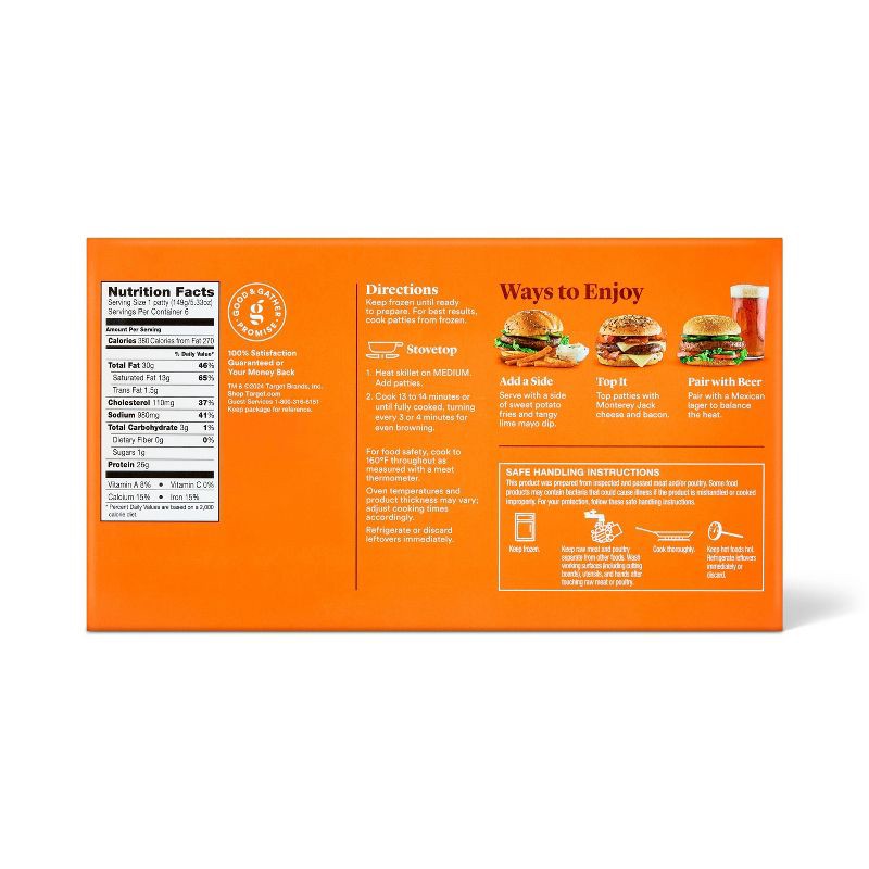 slide 2 of 4, Queso Habanero Beef Patties - Frozen - 32oz/6ct - Good & Gather™, 32 oz, 6 ct