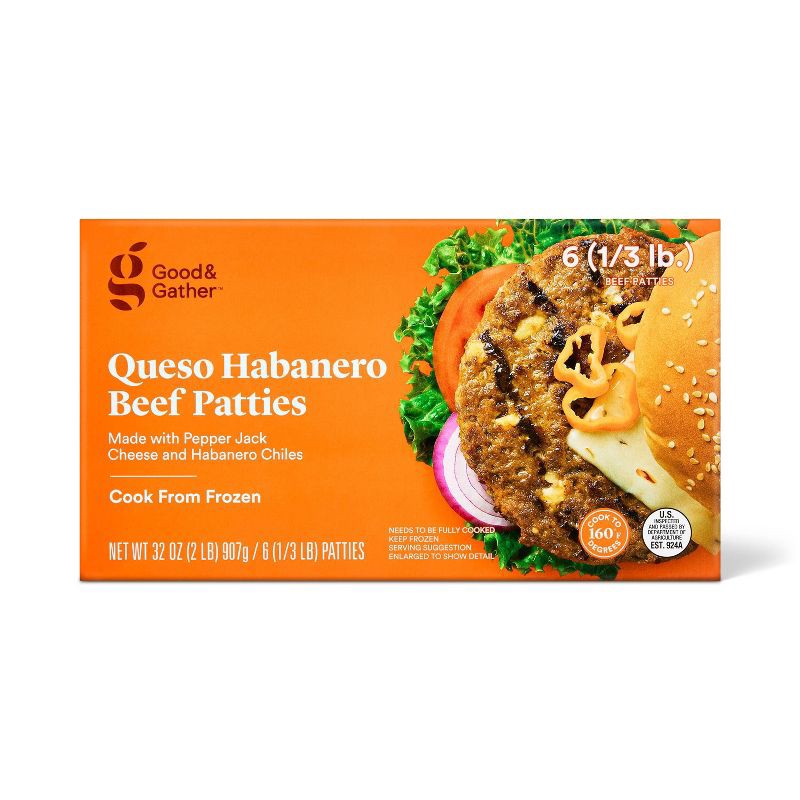 slide 1 of 4, Queso Habanero Beef Patties - Frozen - 32oz/6ct - Good & Gather™, 32 oz, 6 ct