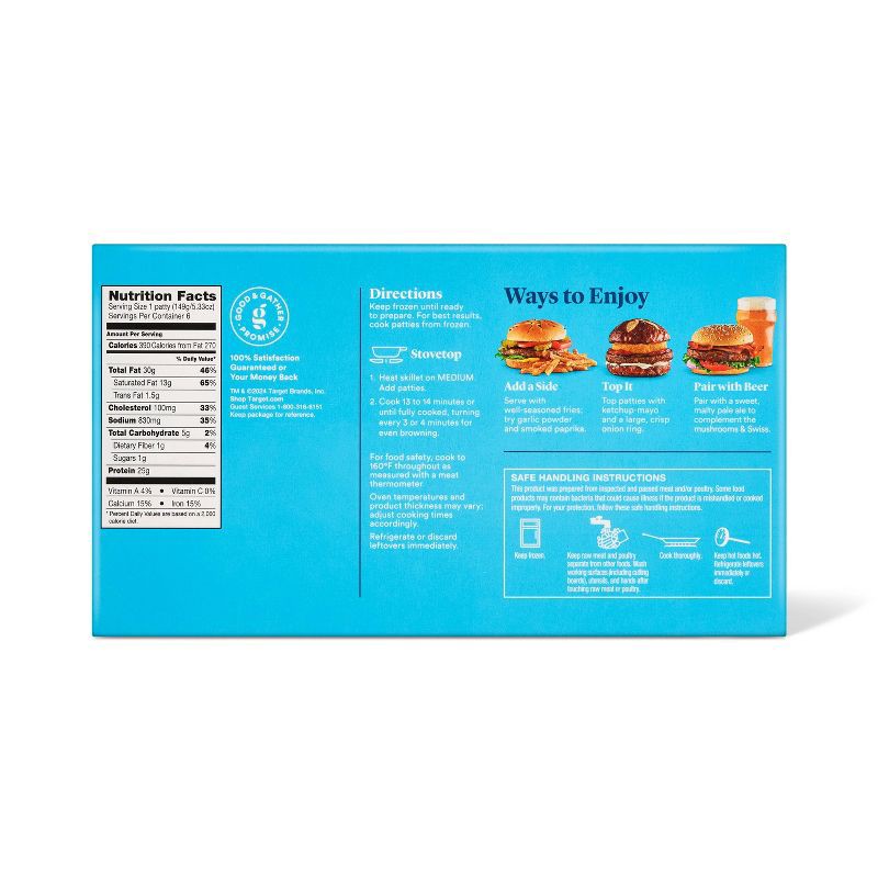 slide 2 of 5, Mushroom Swiss Beef Patties - Frozen - 32oz/6ct - Good & Gather™, 32 oz, 6 ct