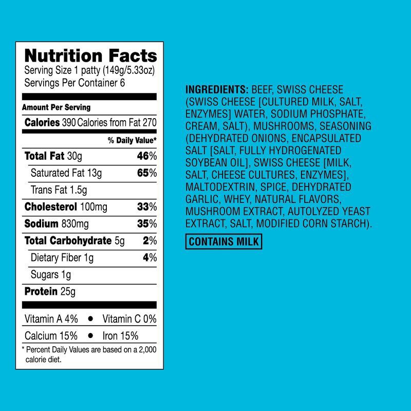 slide 5 of 5, Mushroom Swiss Beef Patties - Frozen - 32oz/6ct - Good & Gather™, 32 oz, 6 ct