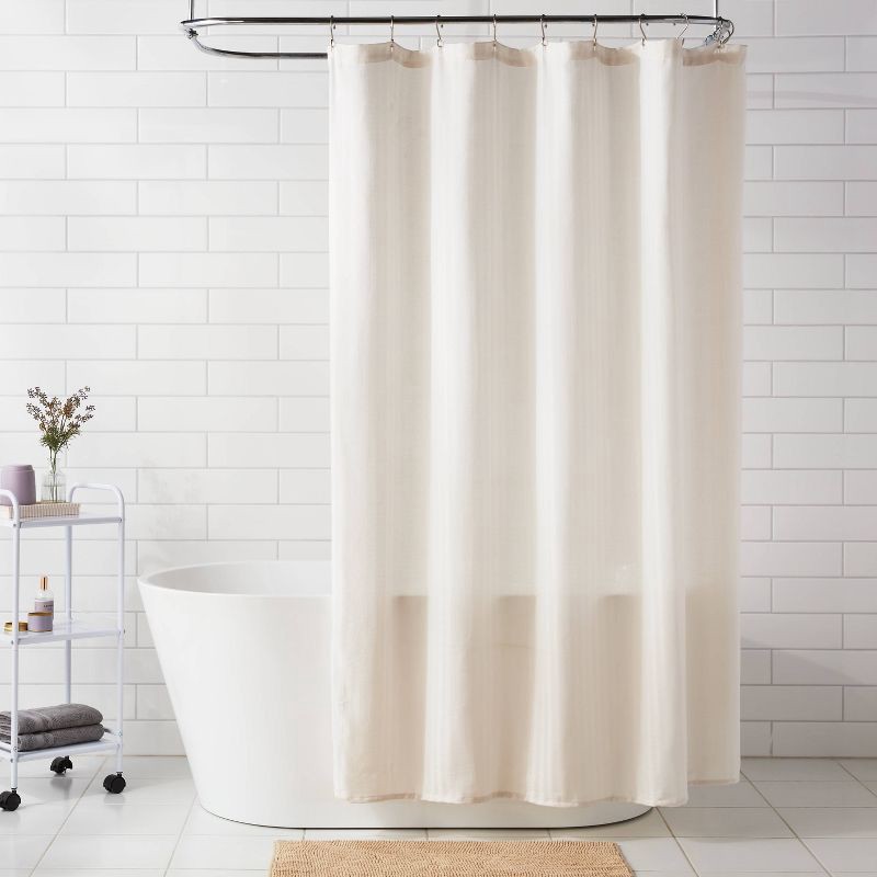 slide 2 of 4, Fabric Herringbone Shower Curtain White - Room Essentials™, 1 ct