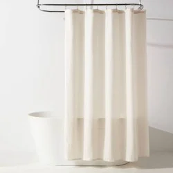 72"x72" Herringbone Fabric Shower Curtain White - Room Essentials™