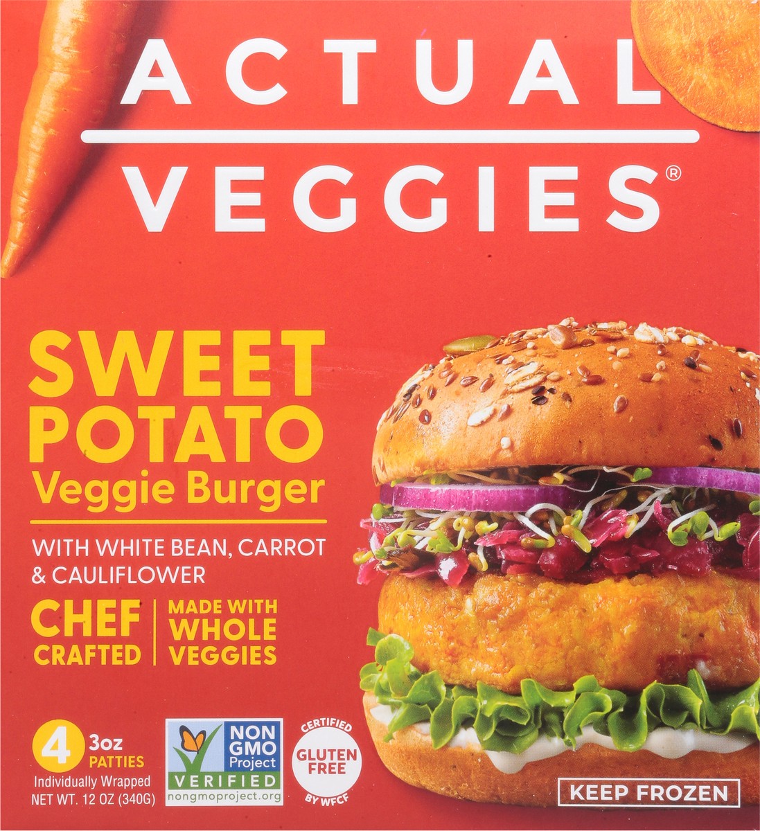 slide 7 of 13, Actual Veggies Sweet Potato Veggie Burger with Chickpea & Quinoa 4 - 3 oz Patties, 12 oz