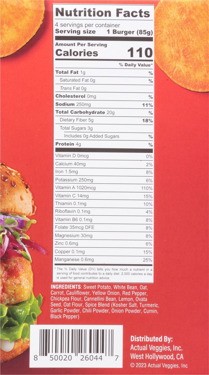 slide 2 of 13, Actual Veggies Sweet Potato Veggie Burger with Chickpea & Quinoa 4 - 3 oz Patties, 12 oz