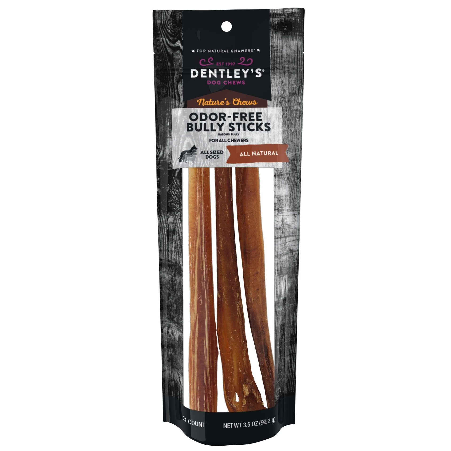 slide 1 of 1, Dentley's Nature's Chews 12 Odor Free Bully Stick Dog Chew - 3 Count", 3 ct