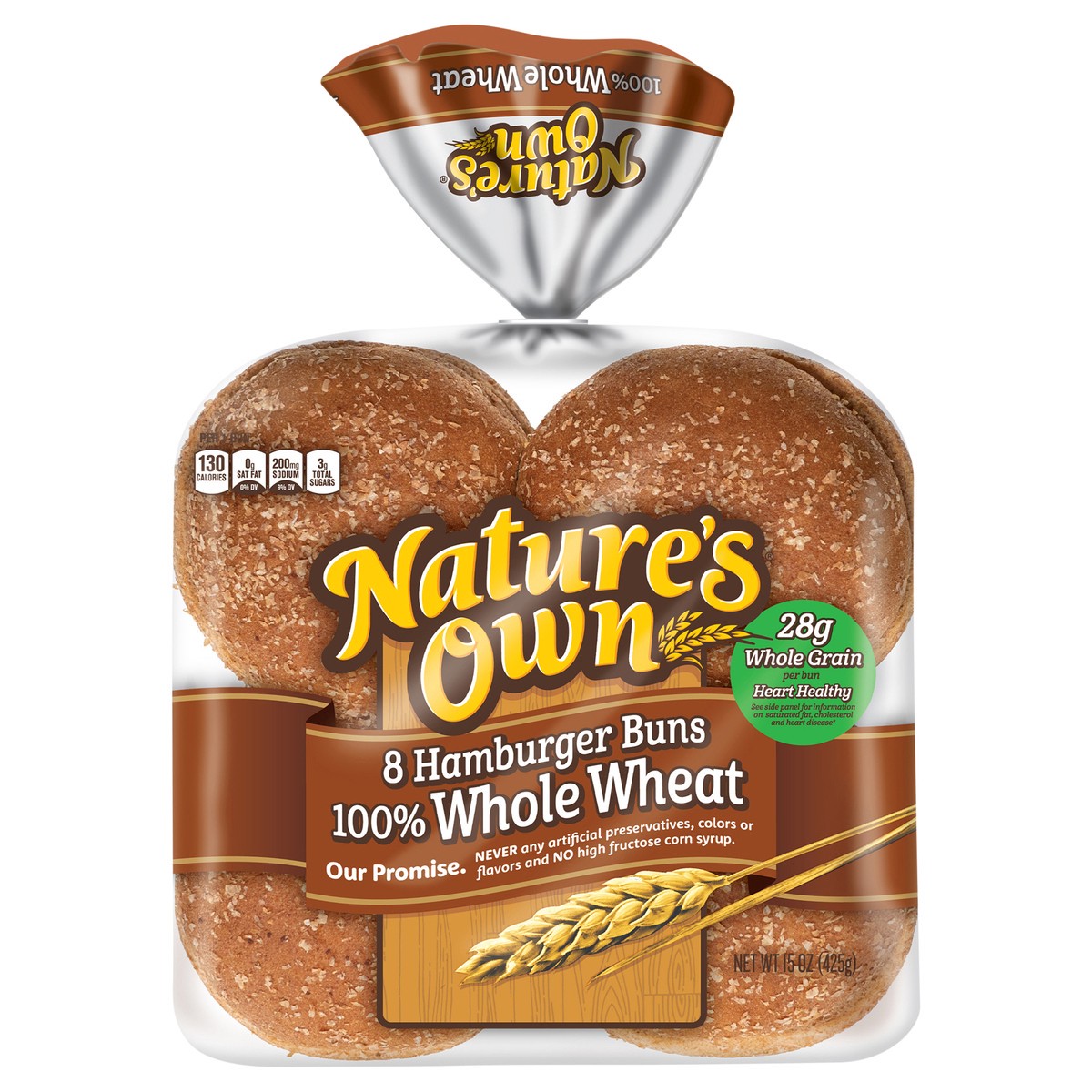 slide 1 of 8, Nature's Own 100% Whole Wheat Hamburger Buns, Sandwich Buns, 8 Count, 8 ct