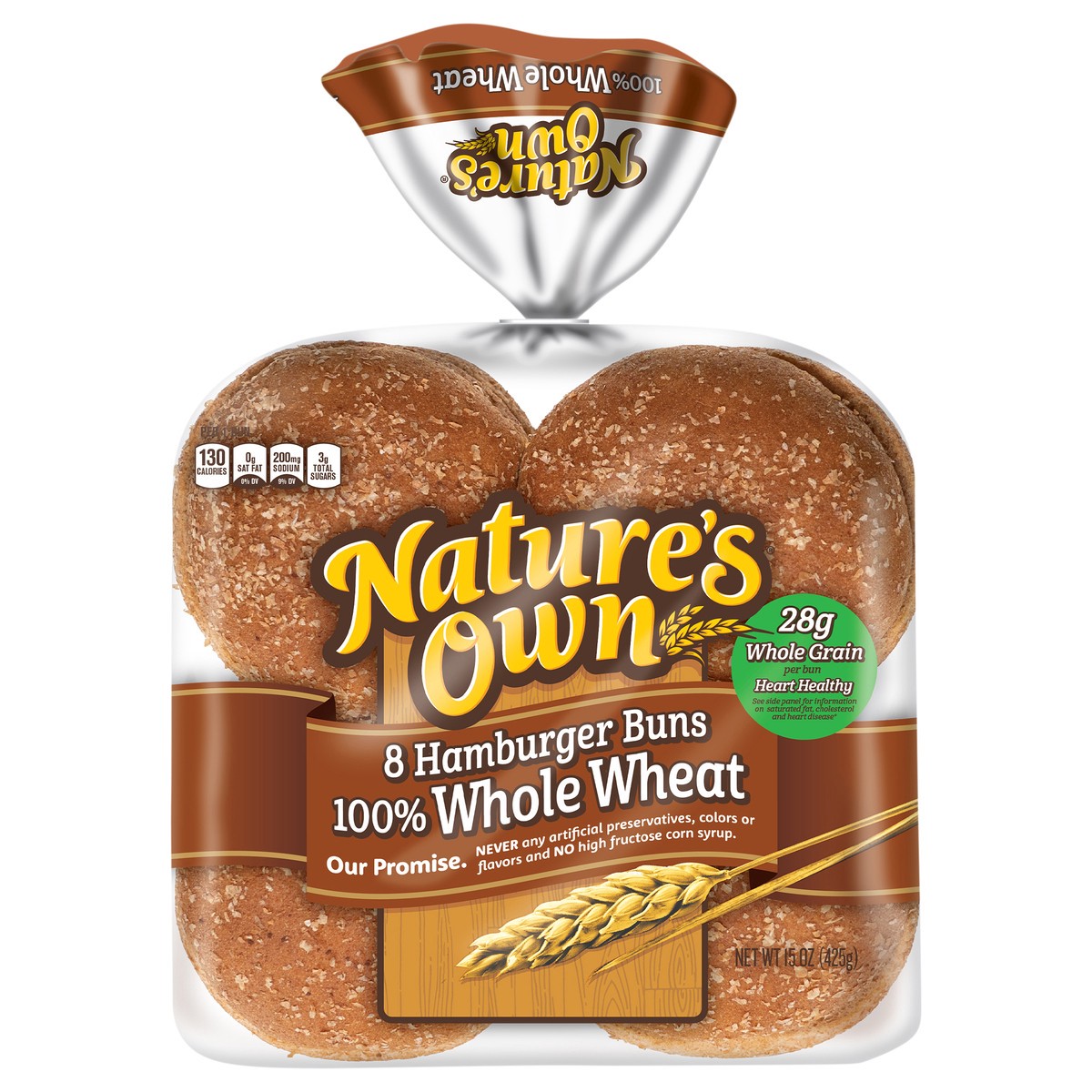 slide 1 of 8, Nature's Own 100% Whole Wheat Hamburger Buns 15 oz, 15 oz