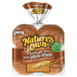 Nature's Own 100% Whole Wheat Hamburger Buns, Non-GMO Hamburger Buns, 28g Whole Grains per Bun, 8 Ct
