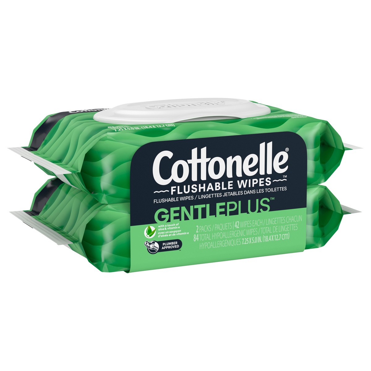 slide 6 of 9, Cottonelle GentlePlus Flushable Wet Wipes with Aloe & Vitamin E, Adult Wet Wipes, 2 Flip-Top Packs, 84 Total Wipes, 42 ct