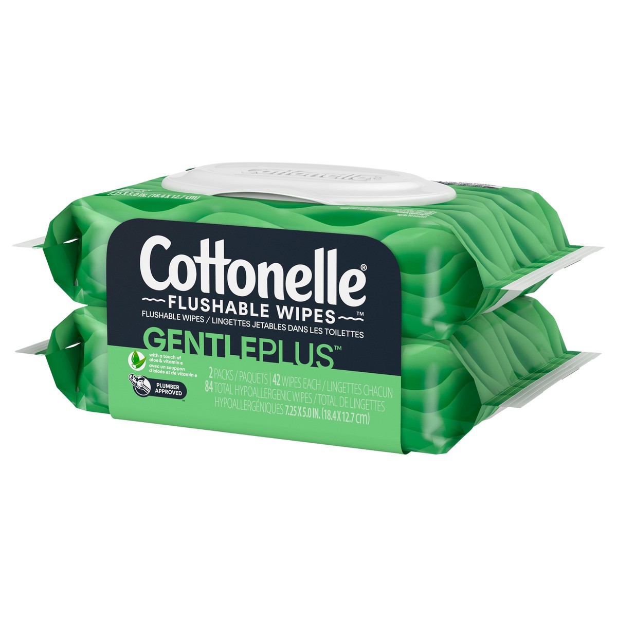 slide 4 of 9, Cottonelle GentlePlus Flushable Wet Wipes with Aloe & Vitamin E, Adult Wet Wipes, 2 Flip-Top Packs, 84 Total Wipes, 42 ct