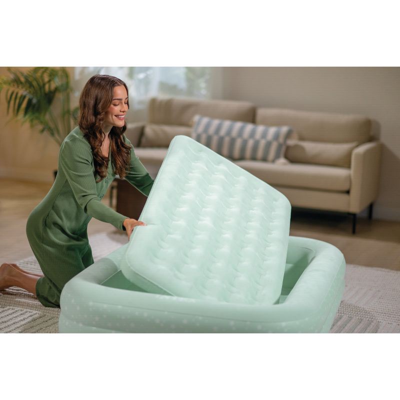 slide 4 of 9, Intex Kids' 10" Toddler Travel Manual Pump Air Mattress - Light Mint Green: Inflatable Bed for Indoor/Outdoor Use, 1 ct