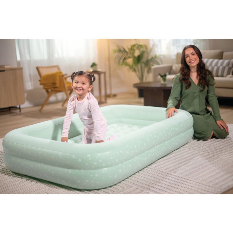 slide 6 of 9, Intex Kids' 10" Toddler Travel Manual Pump Air Mattress - Light Mint Green: Inflatable Bed for Indoor/Outdoor Use, 1 ct