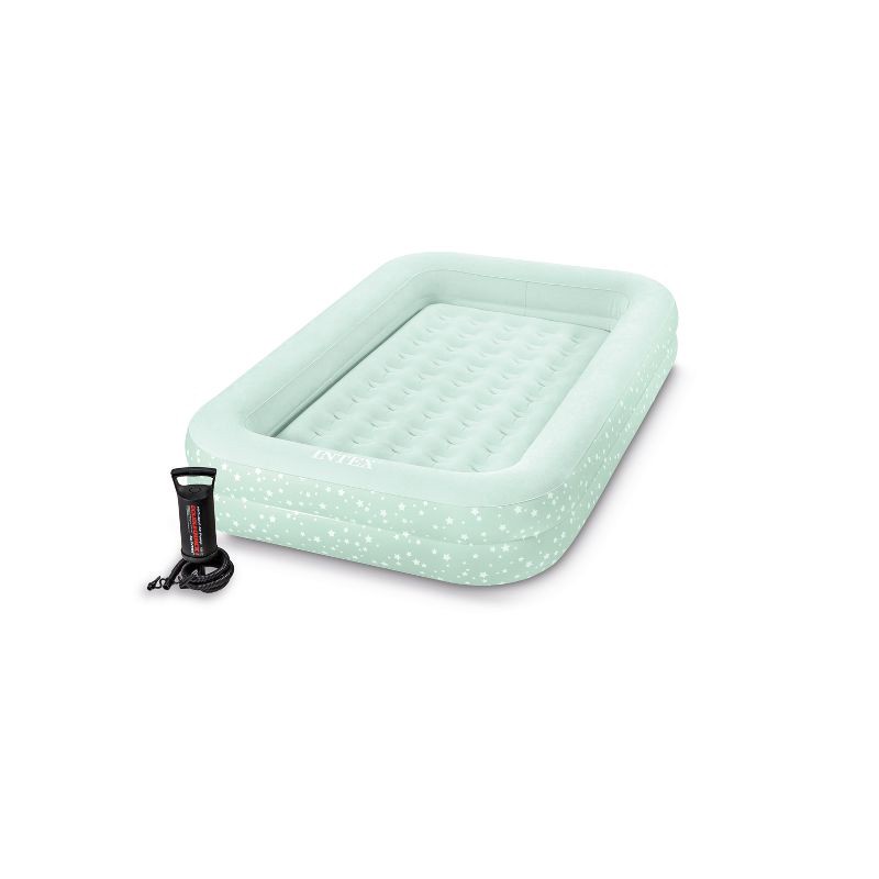 slide 7 of 9, Intex Kids' 10" Toddler Travel Manual Pump Air Mattress - Light Mint Green: Inflatable Bed for Indoor/Outdoor Use, 1 ct