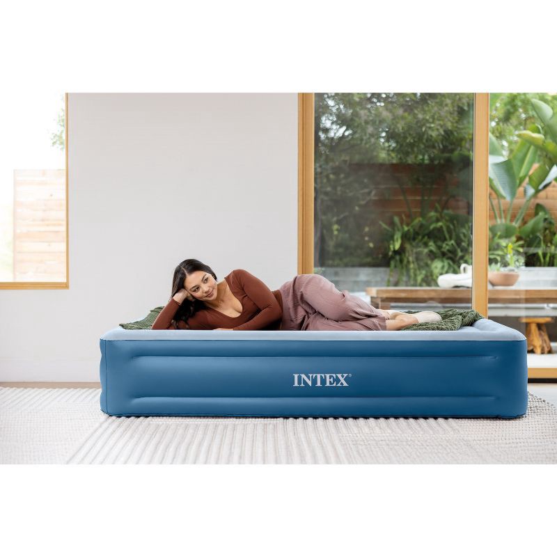 slide 2 of 4, Intex Mid Rise Hexbeam 14" Electric Pump Queen Air Mattress - Dark Blue Denim: Indoor/Outdoor Use, Built-In Air Pump, 1 ct