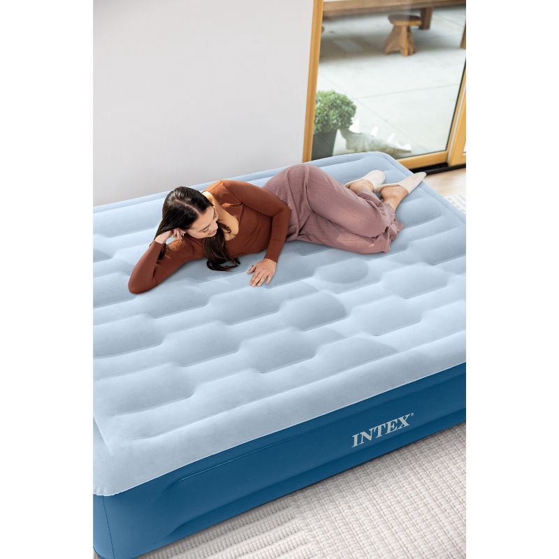 slide 3 of 4, Intex Mid Rise Hexbeam 14" Electric Pump Queen Air Mattress - Dark Blue Denim: Indoor/Outdoor Use, Built-In Air Pump, 1 ct
