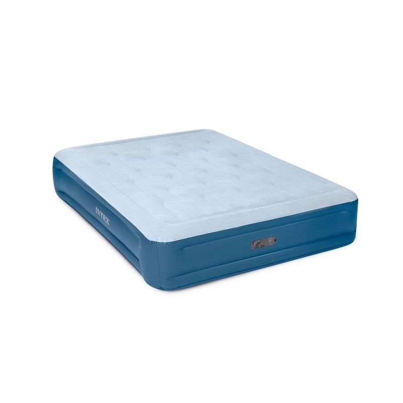 slide 4 of 4, Intex Mid Rise Hexbeam 14" Electric Pump Queen Air Mattress - Dark Blue Denim: Indoor/Outdoor Use, Built-In Air Pump, 1 ct
