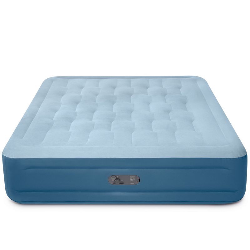 slide 1 of 4, Intex Mid Rise Hexbeam 14" Electric Pump Queen Air Mattress - Dark Blue Denim: Indoor/Outdoor Use, Built-In Air Pump, 1 ct