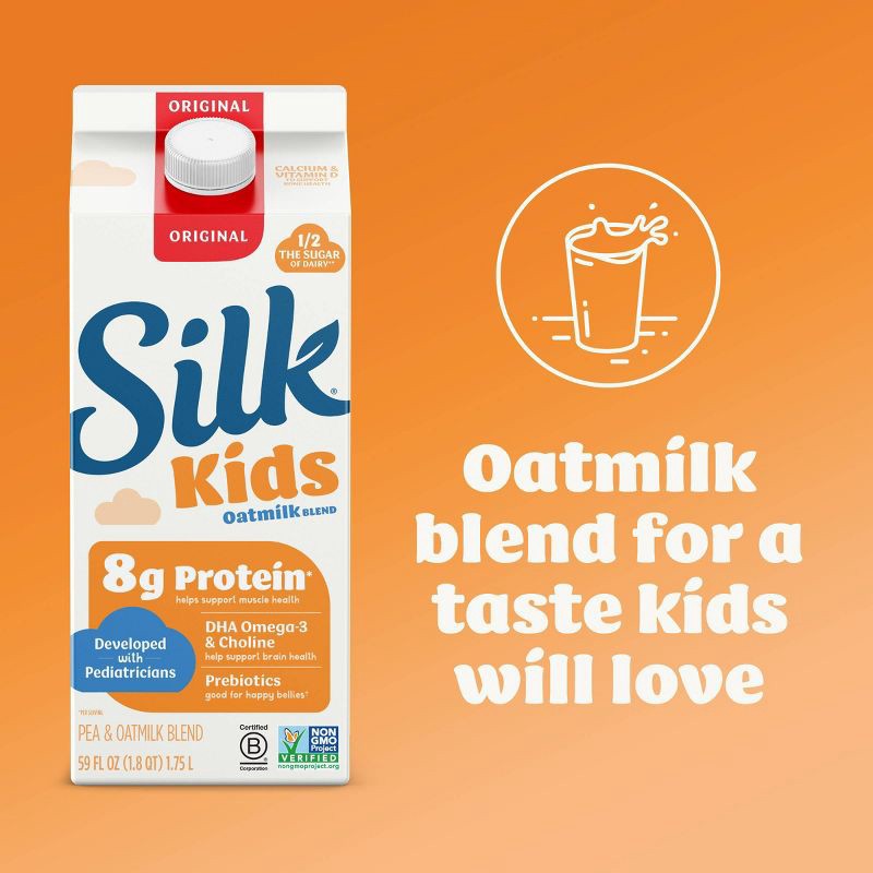 slide 3 of 9, Silk Kids Oat Milk Blend Original Dairy Free Gluten Free Vegan - 59 fl oz, 59 fl oz