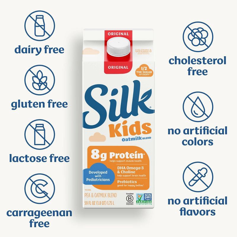 slide 2 of 10, Silk Kids Oat Milk Blend Original Dairy Free Gluten Free Vegan - 59 fl oz, 59 fl oz