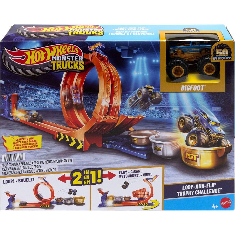 slide 6 of 6, Hot Wheels Monster Truck Loop-and-Flip Trophy Challenge Playset & Diecast Bigfoot Toy, 1 ct