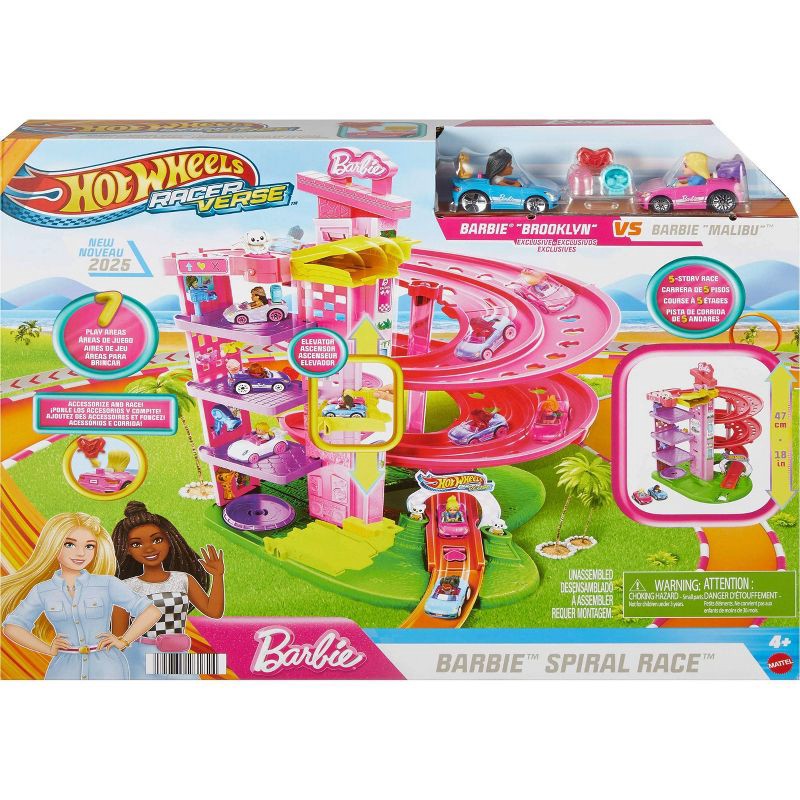 slide 6 of 6, Hot Wheels RacerVerse Barbie Spiral Race Playset with Barbie "Malibu" & Barbie "Brooklyn" Toy Car, 1 ct