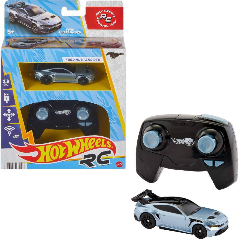 slide 1 of 6, Hot Wheels Ford Mustang GTD Battery-Powered Remote Control Toy Car 1:64 Scale, 1 ct