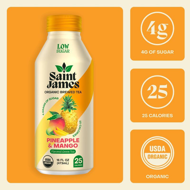 slide 3 of 5, Saint James Pineapple & Mango Organic Green Tea 16oz., 16 oz