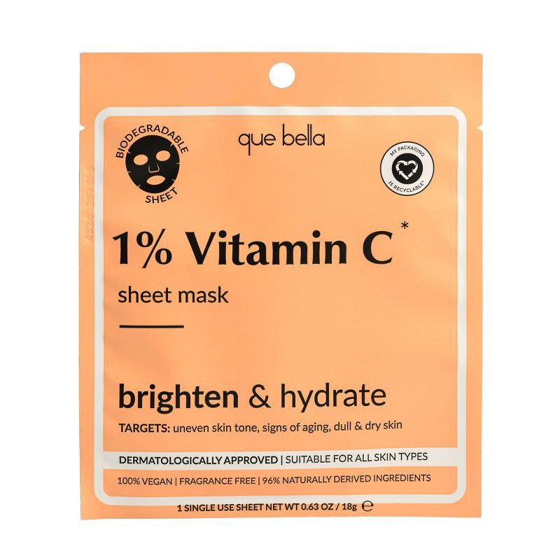 slide 1 of 7, Que Bella 1% Vitamin C Sheet Mask - 0.63oz, 0.63 oz