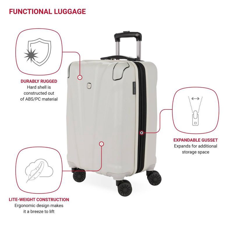 slide 3 of 10, SWISSGEAR Cascade Hardside Carry On Spinner Suitcase - Sustained Gray: Tear-Resistant, 8 Wheels, 1 ct