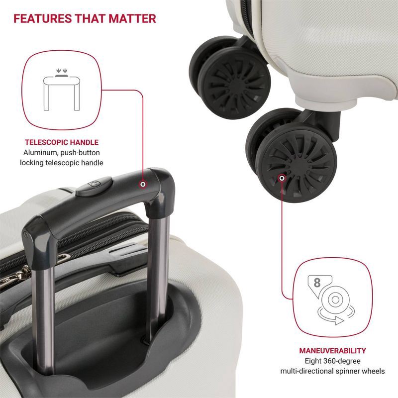 slide 6 of 10, SWISSGEAR Cascade Hardside Carry On Spinner Suitcase - Sustained Gray: Tear-Resistant, 8 Wheels, 1 ct