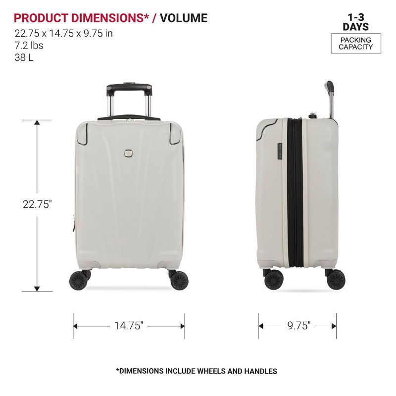 slide 7 of 10, SWISSGEAR Cascade Hardside Carry On Spinner Suitcase - Sustained Gray: Tear-Resistant, 8 Wheels, 1 ct