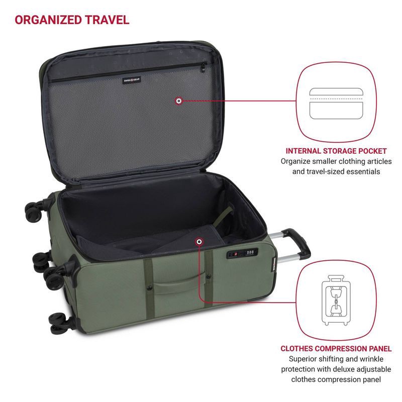 slide 4 of 14, SWISSGEAR Zurich Softside Medium Checked Spinner Suitcase - Green: Tear-Resistant Luggage, 1 ct