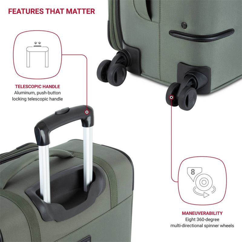 slide 6 of 14, SWISSGEAR Zurich Softside Medium Checked Spinner Suitcase - Green: Tear-Resistant Luggage, 1 ct