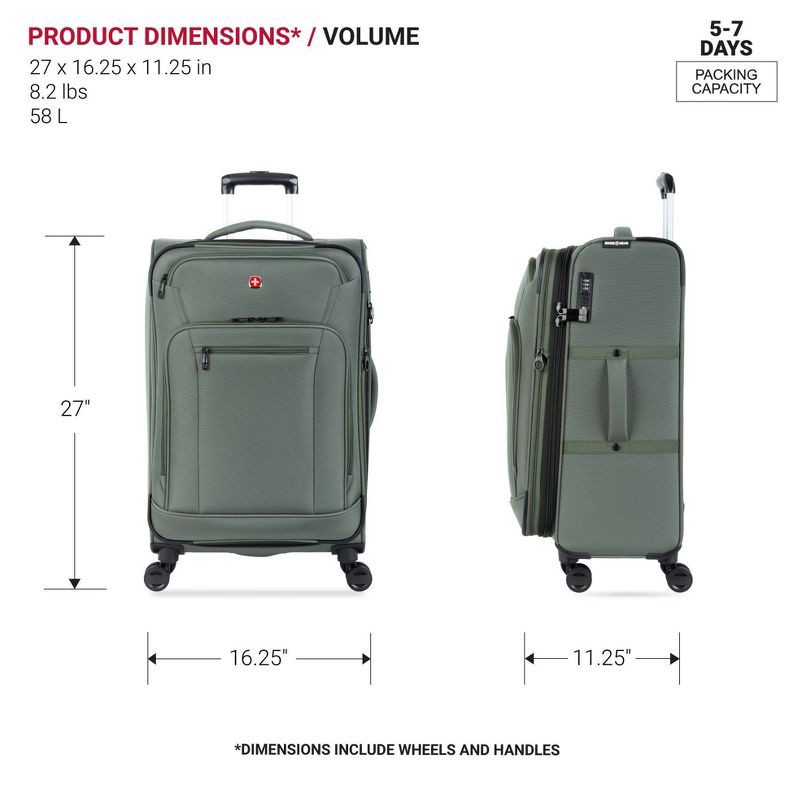 slide 7 of 14, SWISSGEAR Zurich Softside Medium Checked Spinner Suitcase - Green: Tear-Resistant Luggage, 1 ct