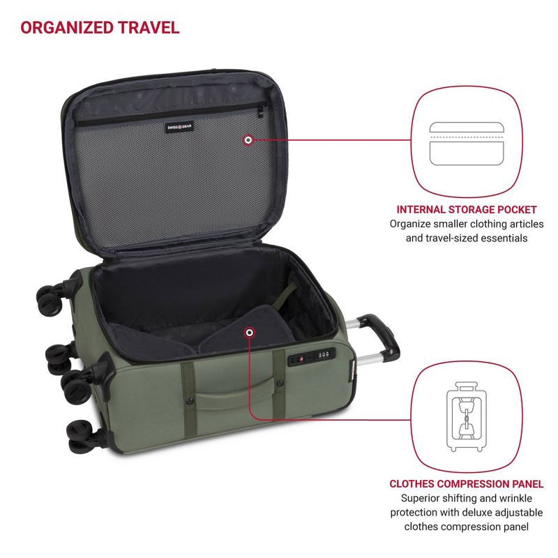 slide 4 of 14, SWISSGEAR Zurich Softside Carry On Spinner Suitcase - Green: 8-Wheel Tear-Resistant Design, 1 ct