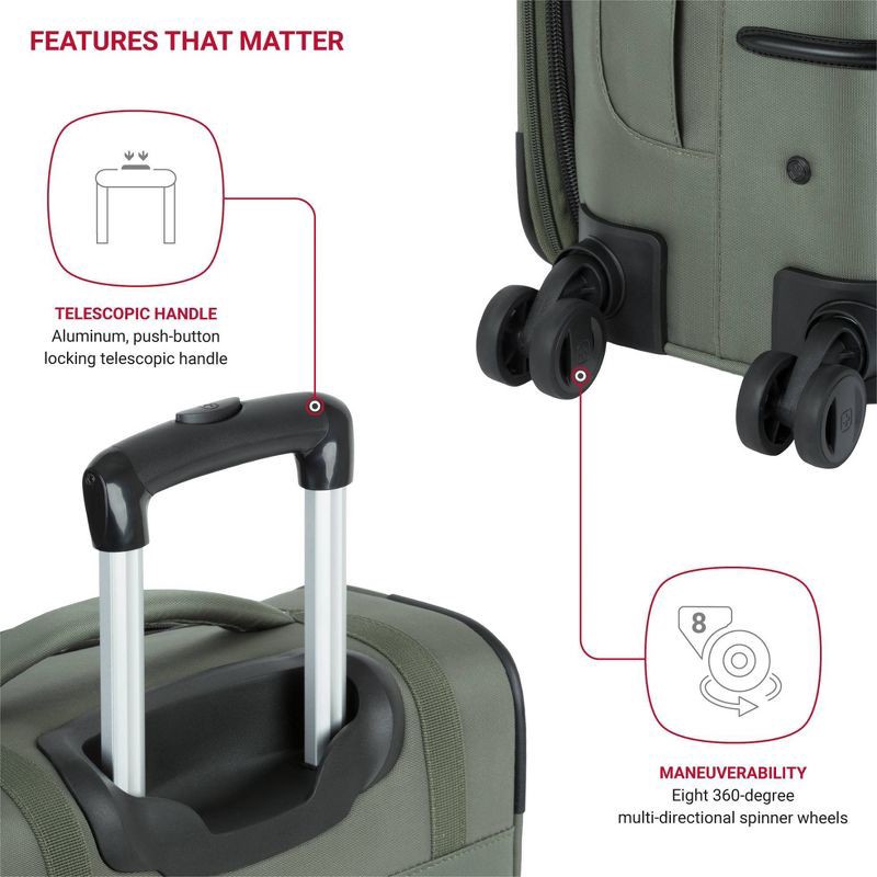 slide 6 of 14, SWISSGEAR Zurich Softside Carry On Spinner Suitcase - Green: 8-Wheel Tear-Resistant Design, 1 ct